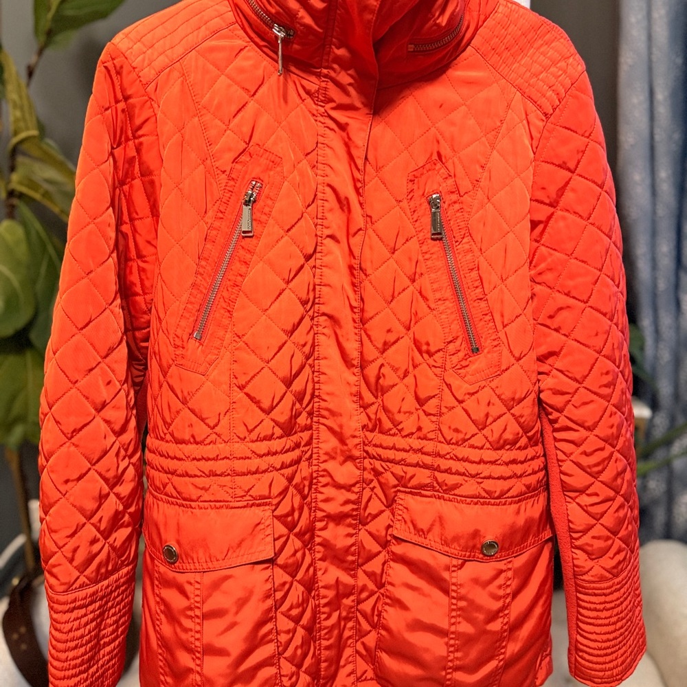 BCBGeneration Quilted Orange Jacket with Zipper Pockets